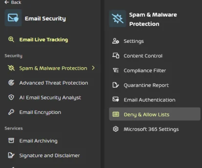 Inception - Adding a Sender to the Allow or Deny Lists in Hornet Email Security