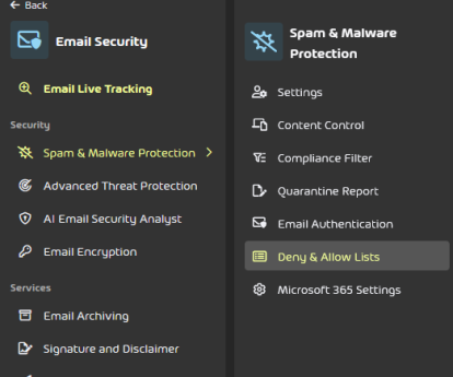 Inception - Adding a Sender to the Allow or Deny Lists in Hornet Email Security