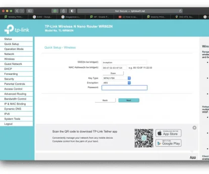 Inception - Setting up a TP-Link WiFi Router for use with an MFD