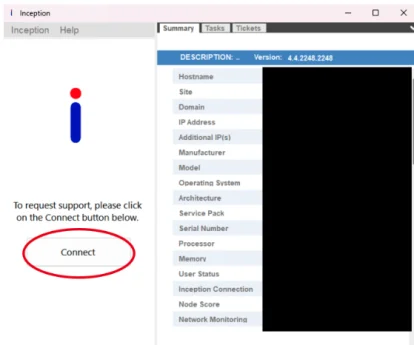 Inception - Requesting Support in Datto RMM Agent