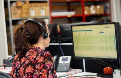 woman using computer